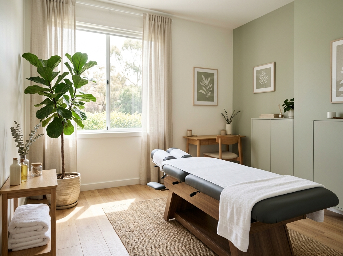 Calm, sunlit treatment room